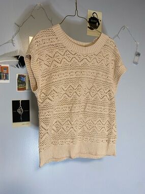 Northern Reflections Beige Open-Knit Short Sleeve Sweater
